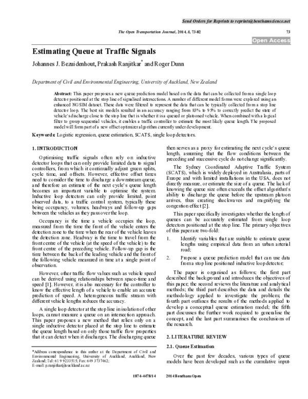 (PDF) Estimating Queue at Traffic Signals