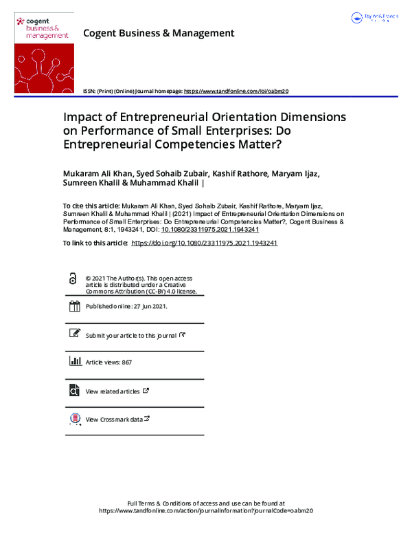 (PDF) Impact of Entrepreneurial Orientation Dimensions on Performance ...