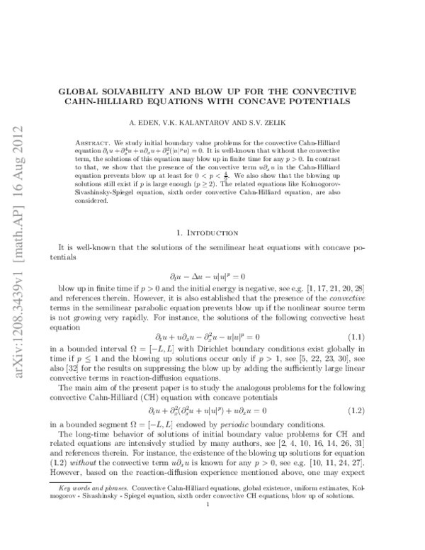 (PDF) Global solvability and blow up for the convective Cahn-Hilliard ...