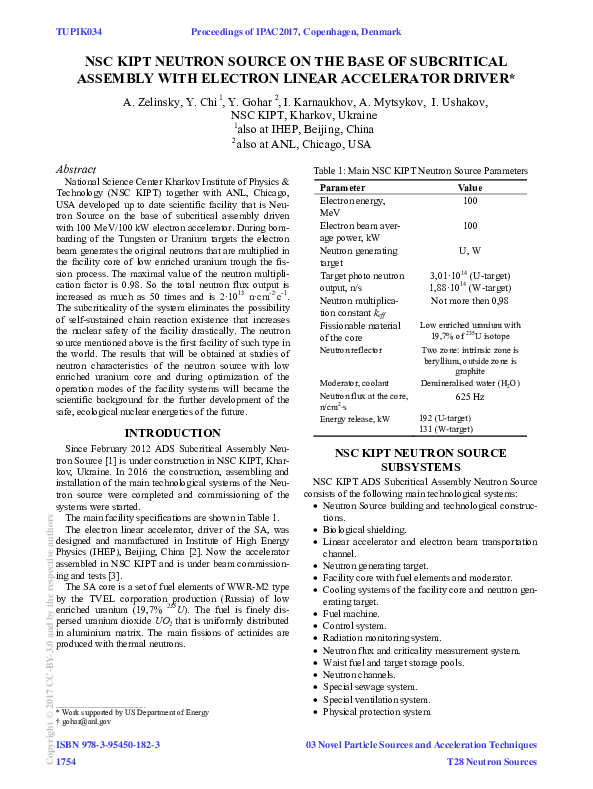 (PDF) NSC KIPT Neutron Source on the Base of Subcritical Assembly With ...