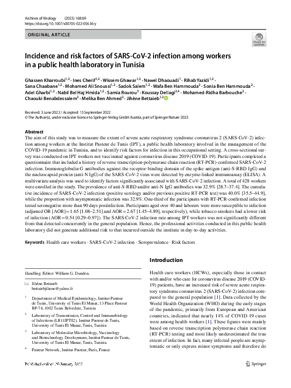 (PDF) Incidence and risk factors of SARS-CoV-2 infection among workers ...