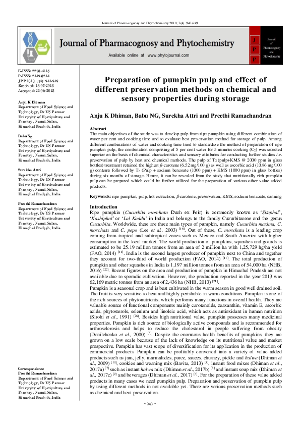 (PDF) Preparation of pumpkin pulp and effect of different preservation ...