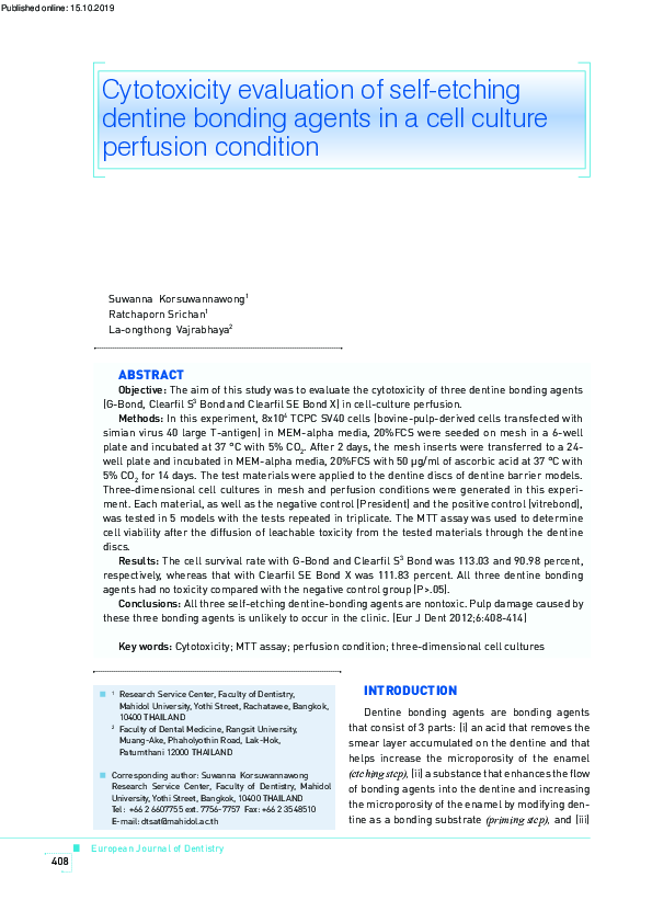 (PDF) Cytotoxicity evaluation of selfetching dentine bonding agents in