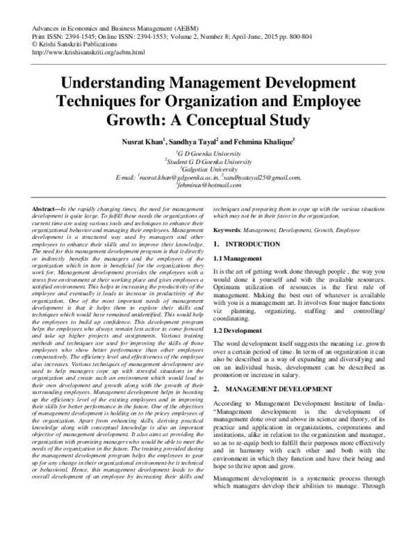 (PDF) Understanding Management Development Techniques for Organization ...