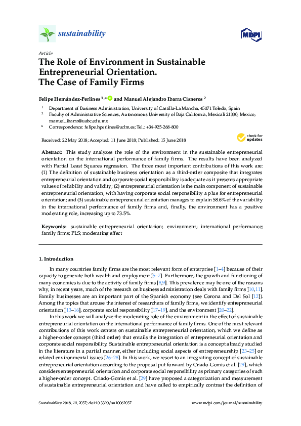 (PDF) The Role of Environment in Sustainable Entrepreneurial ...