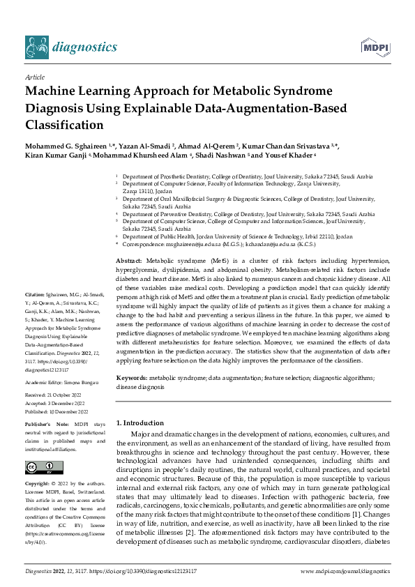 (PDF) Machine Learning Approach for Metabolic Syndrome Diagnosis Using ...