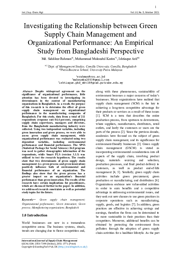 (PDF) Investigating the Relationship Between Green Supply Chain ...