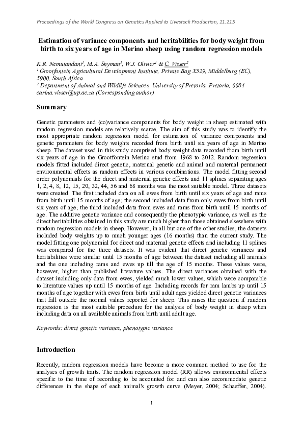 (PDF) Estimation of variance components and heritabilities for body ...