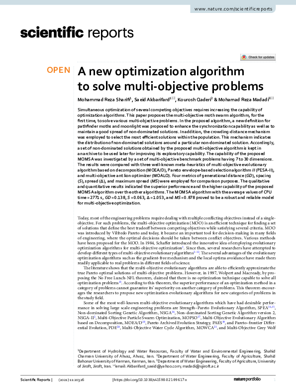 (PDF) A new optimization algorithm to solve multi-objective problems