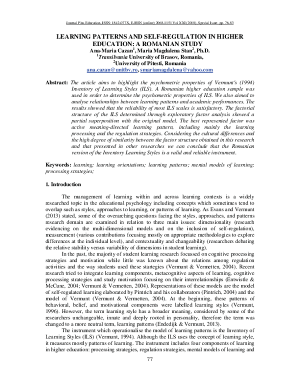 (PDF) Learning Patterns and Self-Regulation in Higher Education: A ...