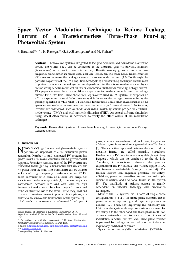 (PDF) Space Vector Modulation Technique to Reduce Leakage Current of a ...