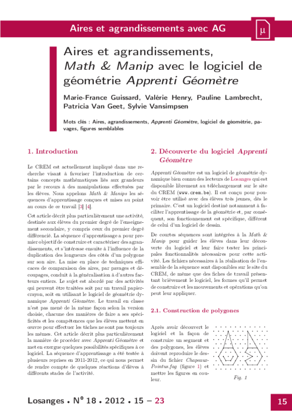 (PDF) Aires et agrandissements. Maths & Manips pour la transition ...