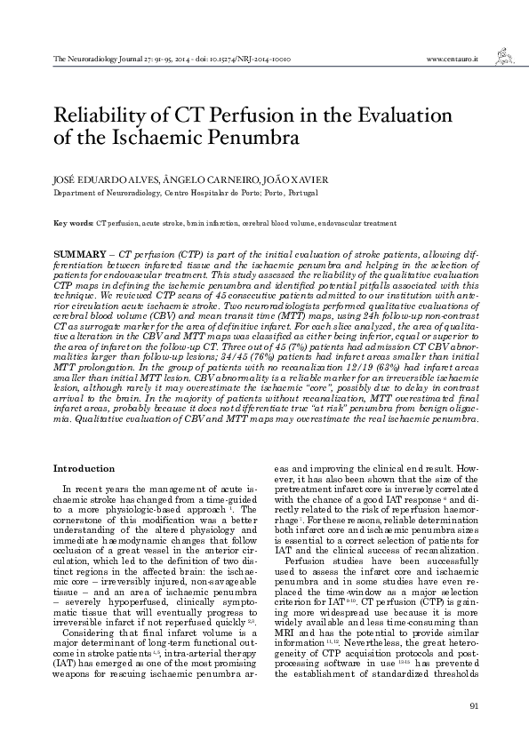 (PDF) Reliability of CT Perfusion in the Evaluation of the Ischaemic ...