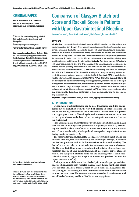 (PDF) Comparison of Glasgow-Blatchford Score and Rockall Score in ...