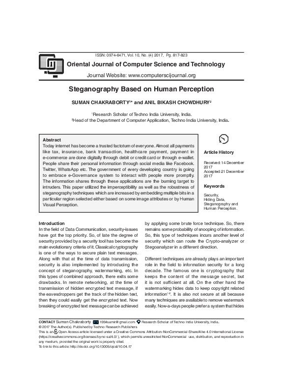 (PDF) Steganography Based on Human Perception