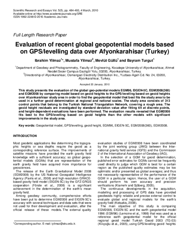 (PDF) Evaluation of Recent Global Geopotential Models in Argentina