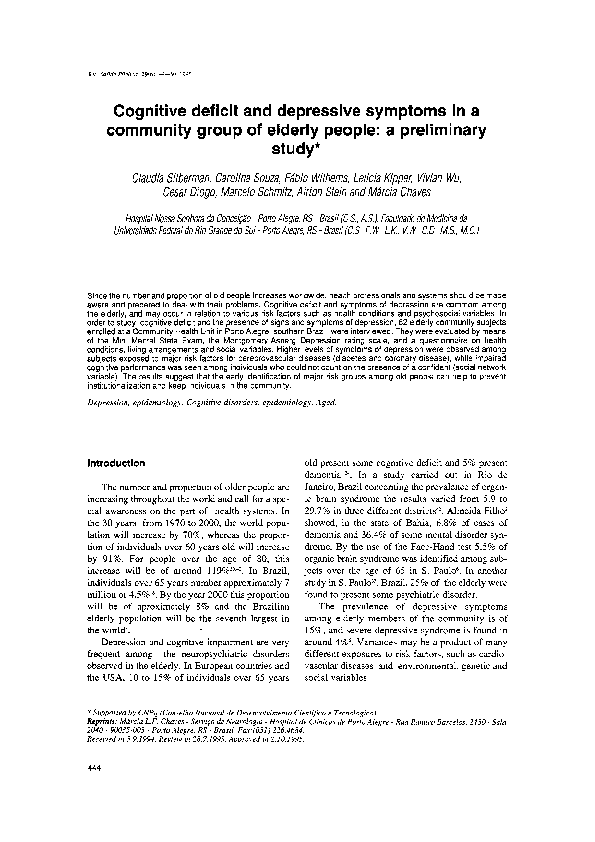 (PDF) Cognitive deficit and depressive symptoms in a community group of ...