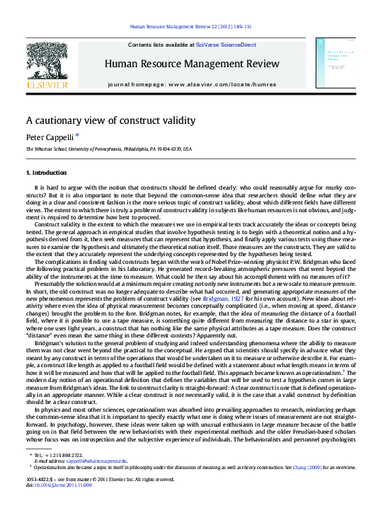 (PDF) A cautionary view of construct validity