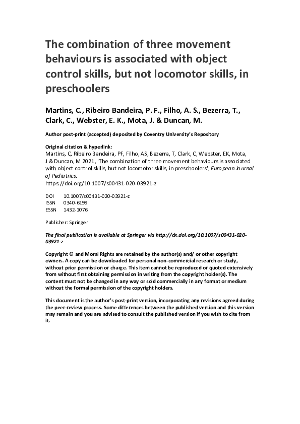(PDF) The combination of three movement behaviours is associated with ...