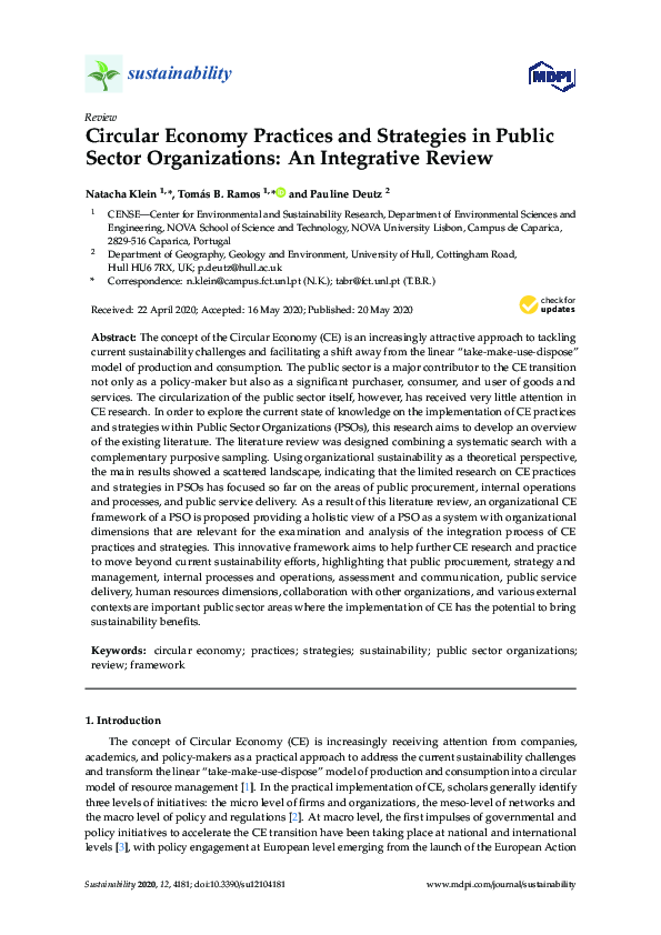 (PDF) Circular Economy Practices and Strategies in Public Sector ...