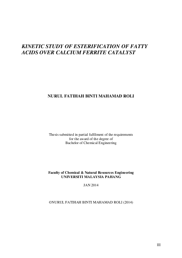 (PDF) study of esterification of fatty acids over calcium
