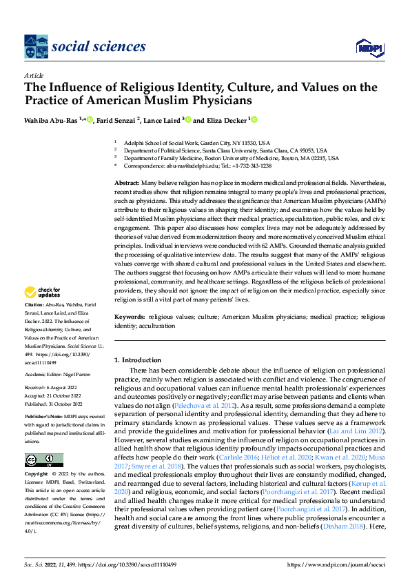 (PDF) The Influence of Religious Identity, Culture, and Values on the ...
