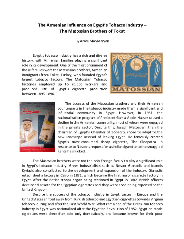 PDF) The Armenian Influence on Egypt's Tobacco Industry