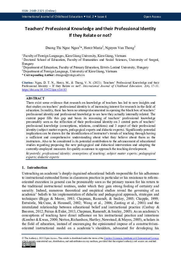 Pdf Teachers Professional Knowledge And Their Professional Identity