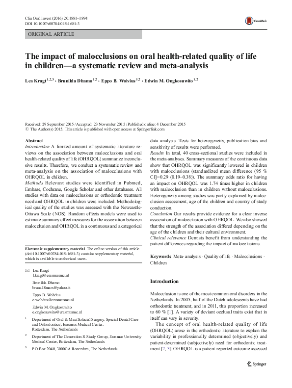 (PDF) The impact of malocclusions on oral health-related quality of ...