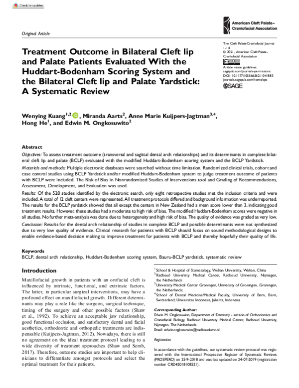 (PDF) Treatment Outcome in Bilateral Cleft lip and Palate Patients ...