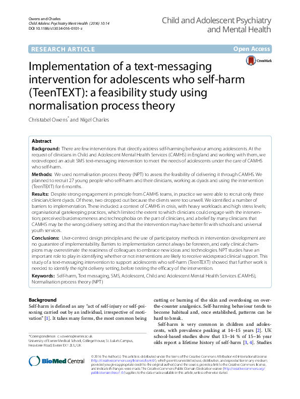 (PDF) Implementation of a text-messaging intervention for adolescents ...