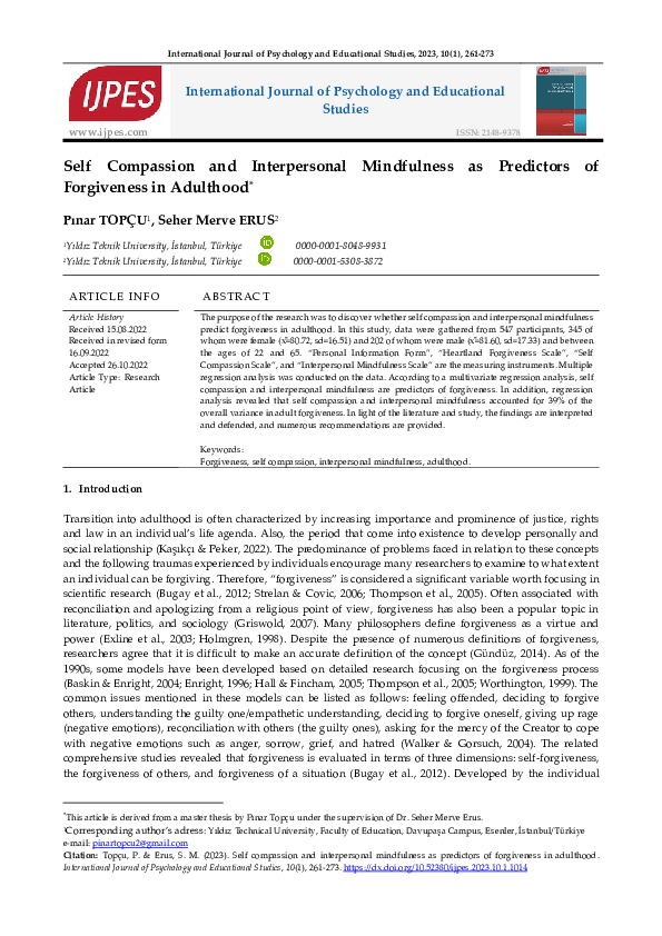 (PDF) Self Compassion and Interpersonal Mindfulness as Predictors of ...