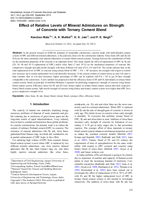 (PDF) Effect of Relative Levels of Mineral Admixtures on Strength of ...