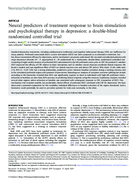 (PDF) Neural predictors of treatment response to brain stimulation and ...
