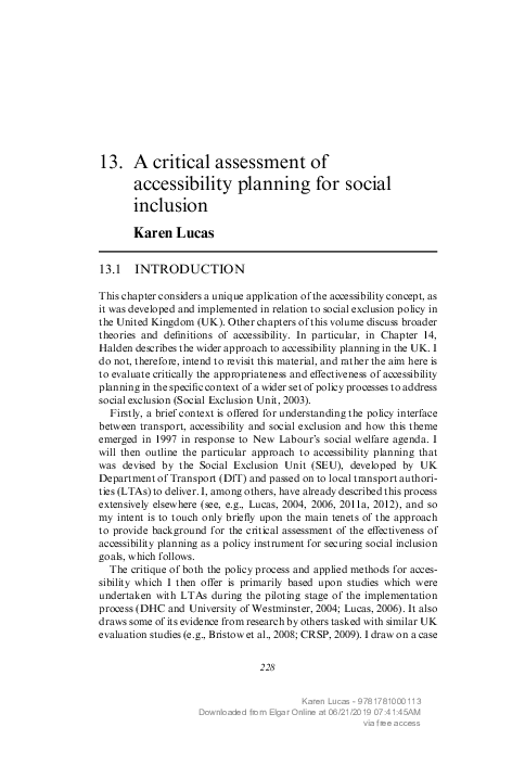 (PDF) A critical assessment of accessibility planning for social inclusion