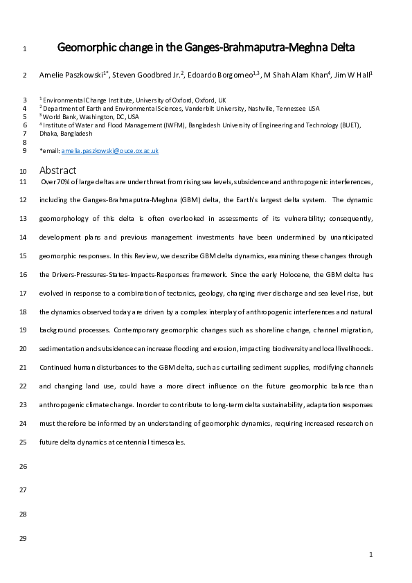 (PDF) Geomorphic change in the Ganges–Brahmaputra–Meghna delta