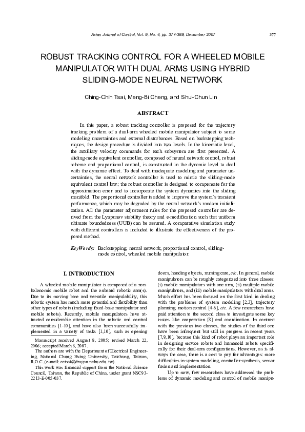 (PDF) Robust Tracking Control For A Wheeled Mobile Manipulator With ...