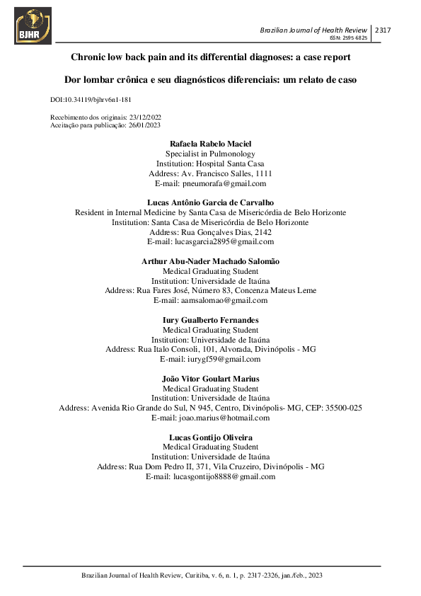 (PDF) Chronic low back pain and its differential diagnoses a case