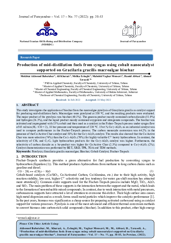 (PDF) Production of mid-distillation fuels from syngas using cobalt ...