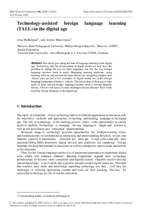 (PDF) Technology-assisted foreign language learning (TALL) in the ...