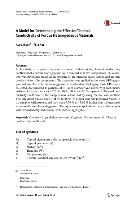 (PDF) A Model for Determining the Effective Thermal Conductivity of ...