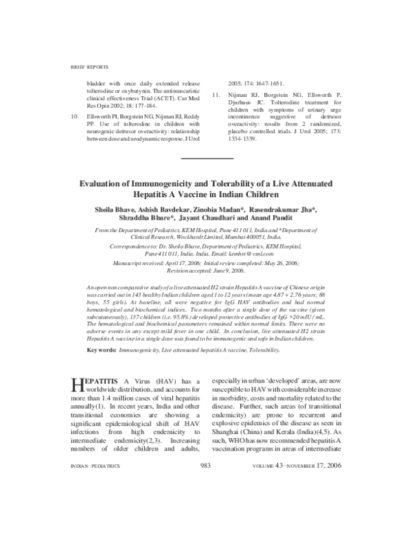 (PDF) Evaluation of immunogenicity and tolerability of a live ...
