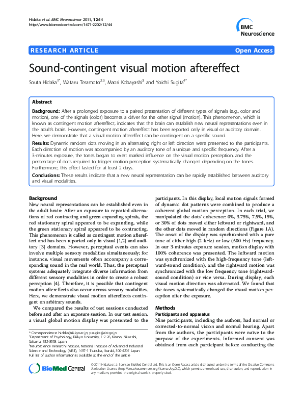 (PDF) Soundcontingent visual motion aftereffect Maori Kobayashi