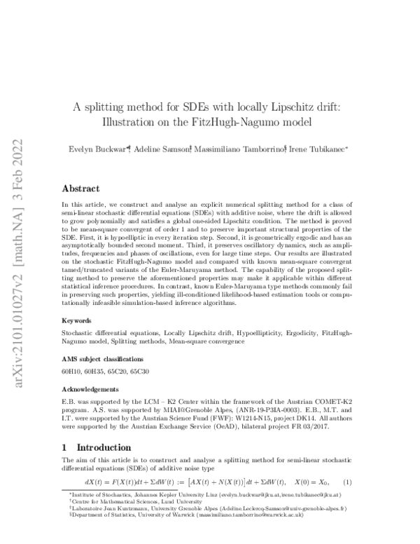(PDF) A splitting method for SDEs with locally Lipschitz drift ...