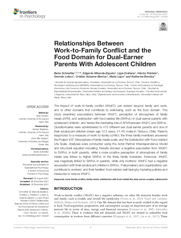 (PDF) Relationships Between Work-to-Family Conflict and the Food Domain ...