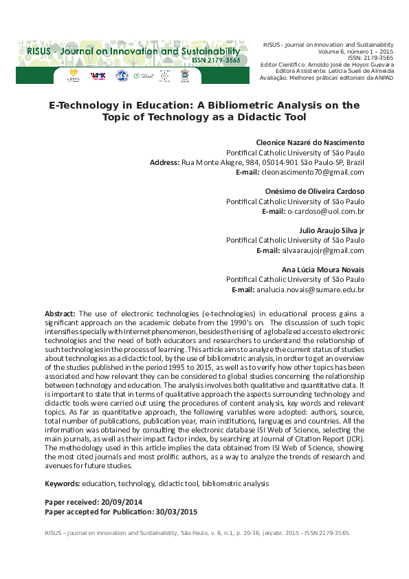 (PDF) E-Technology in Education: A Bibliometric Analysis on the Topic ...