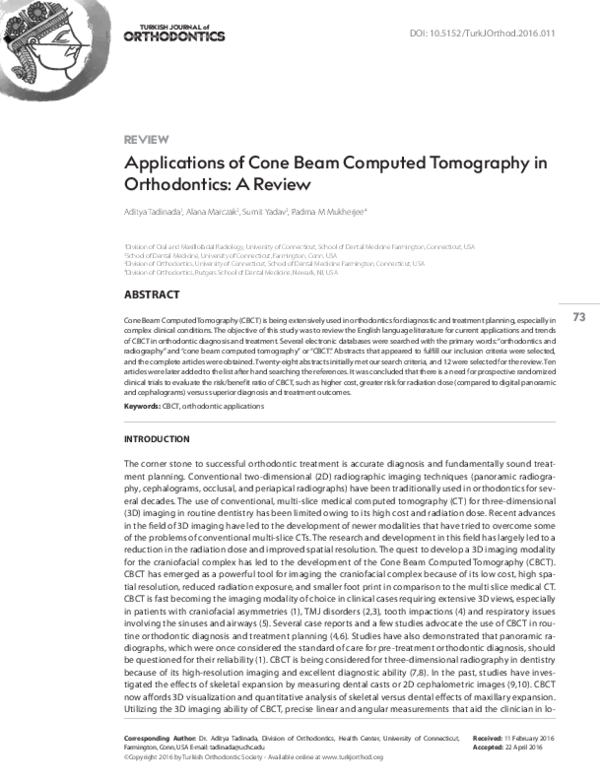 (PDF) Applications of Cone Beam Computed Tomography in Orthodontics: A ...