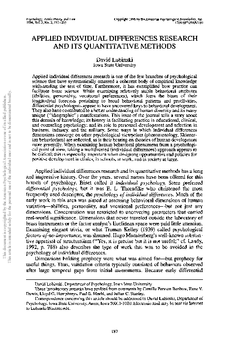 (PDF) Applied individual differences research and its quantitative methods