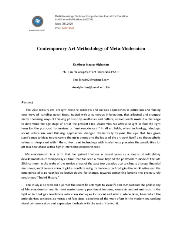 (PDF) Contemporary Art Methodology of Meta-Modernism