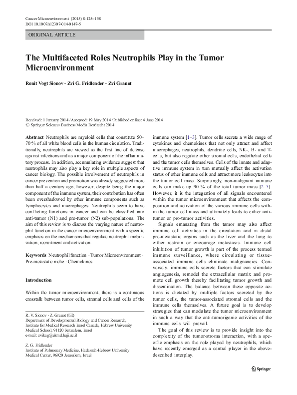 (PDF) The Multifaceted Roles Neutrophils Play in the Tumor Microenvironment